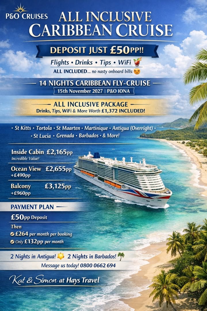 ALL INCLUSIVE CARIBBEAN CRUISE – DEPOSIT £50PP!!