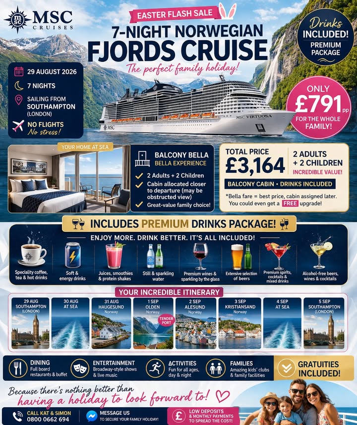 🚨🚨 EASTER FLASH SALE – FAMILY CRUISE WITH DRINKS INCLUDED 🚨🚨