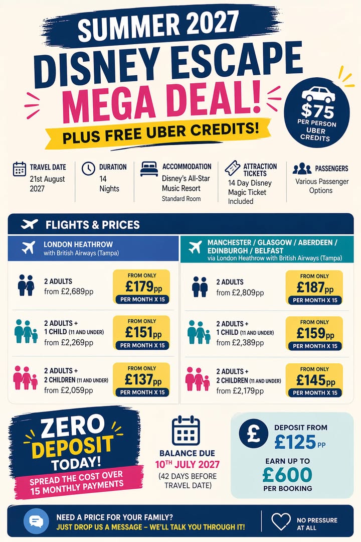 ☀️🏰 SUMMER 2027 DISNEY ESCAPE – MEGA DEAL 🏰☀️