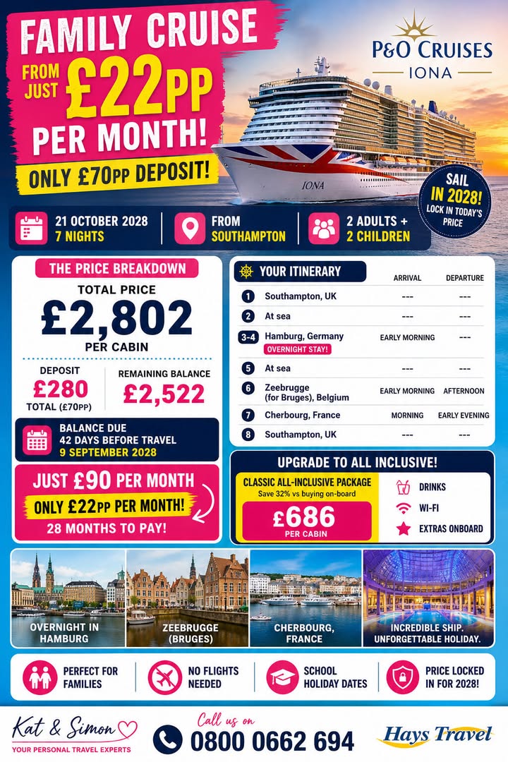 FAMILY CRUISE DEAL: £22PP PER MONTH 🚢