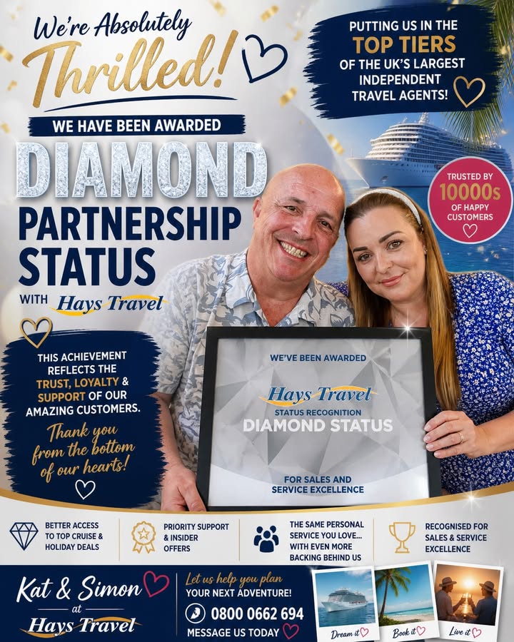 BIG NEWS: Kat & Simon Achieve Diamond Partnership with Hays Travel