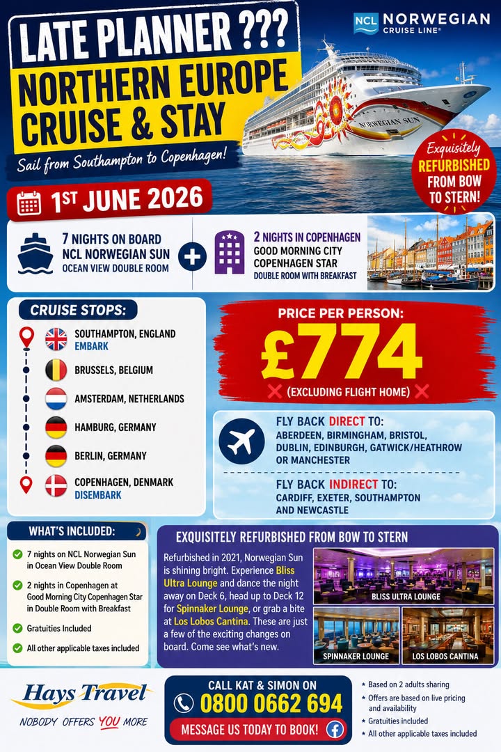 🚨🛳️ LATE PLANNER DEAL – NORTHERN EUROPE CRUISE & COPENHAGEN STAY 🛳️🚨