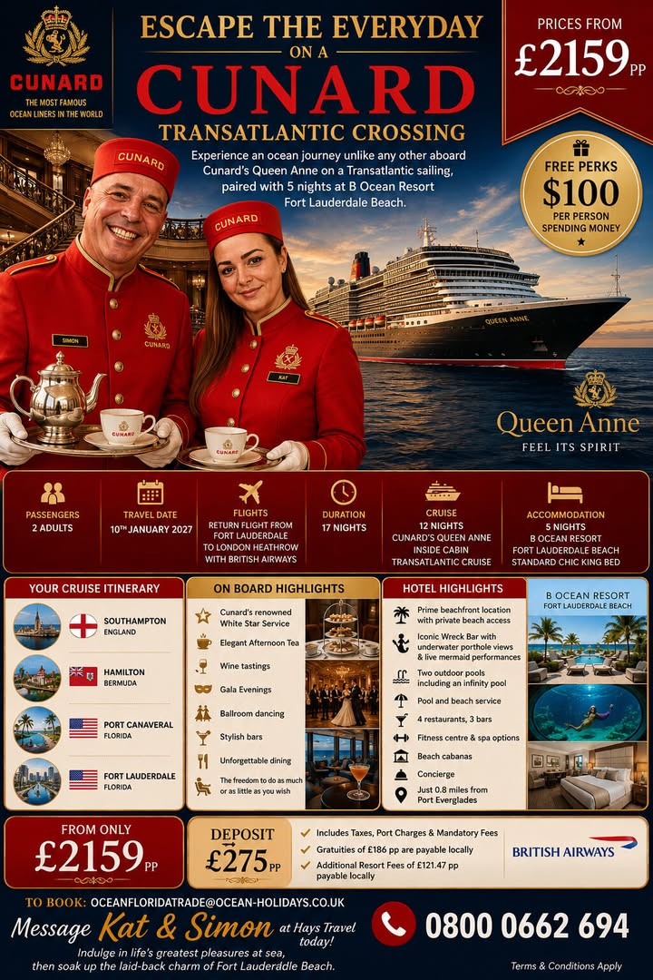 Escape to Luxury: Cunard Transatlantic Voyage 🚢✨