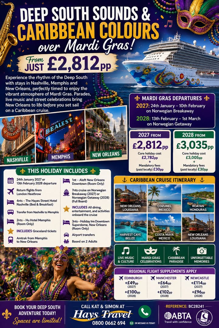 DEEP SOUTH SOUNDS & CARIBBEAN COLOURS over MARDI GRAS