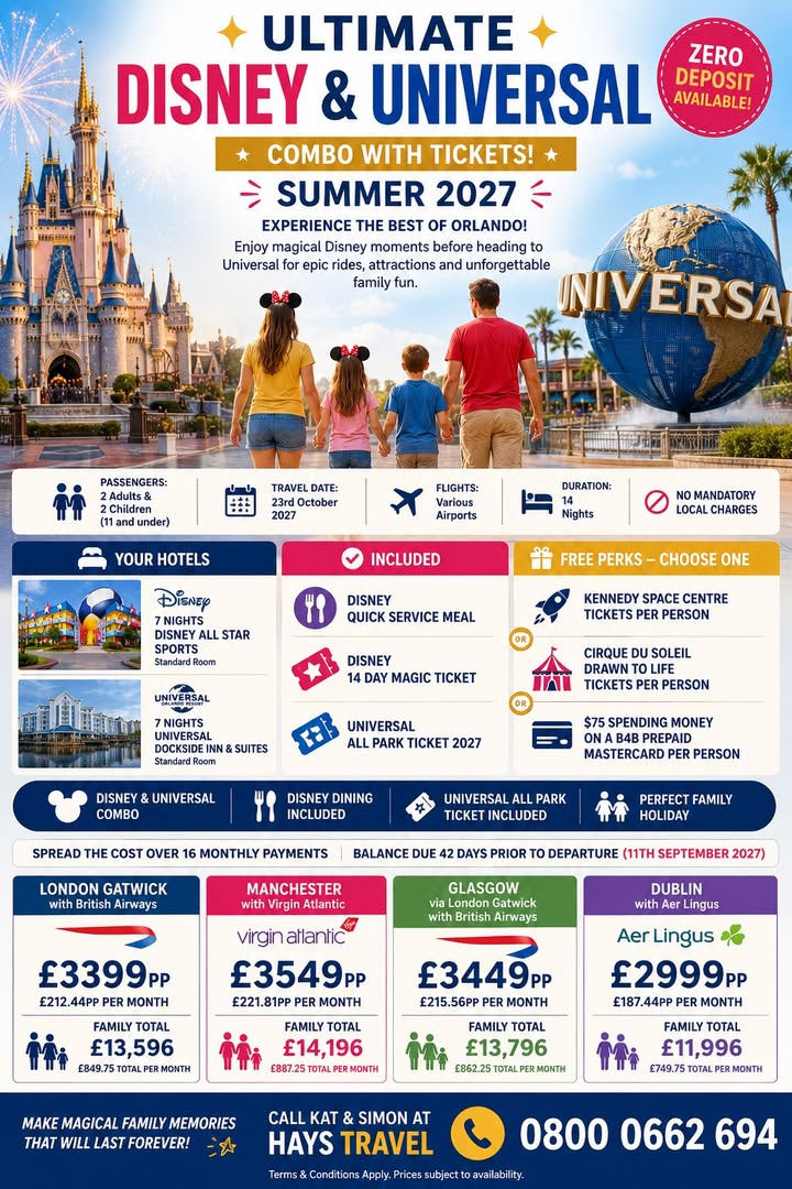 🎢 Ultimate Disney & Universal Combo – Summer 2027 🎢