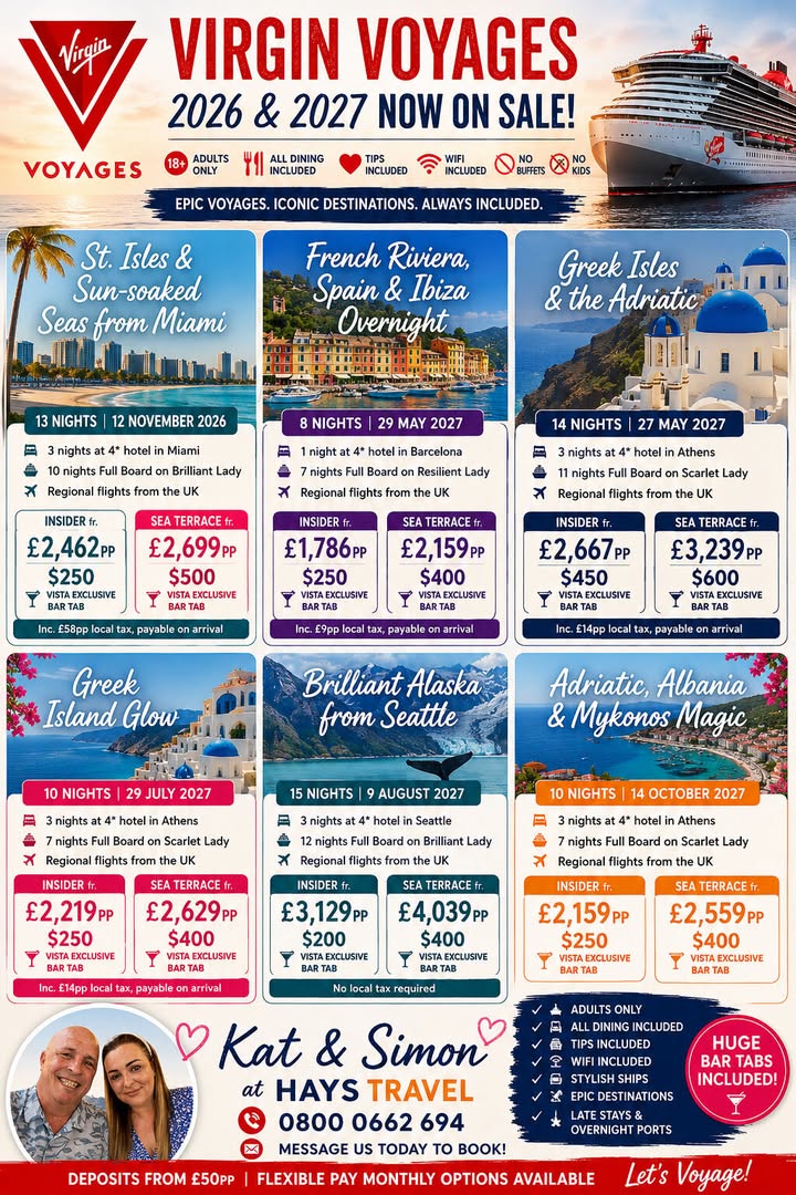✨🚢 VIRGIN VOYAGES 2026 & 2027 NOW ON SALE 🚢✨