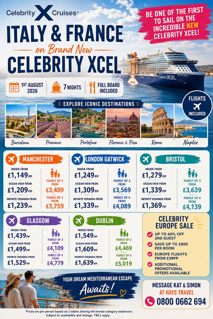 BRAND NEW CELEBRITY XCEL CRUISE 🚢🇮🇹🇫🇷