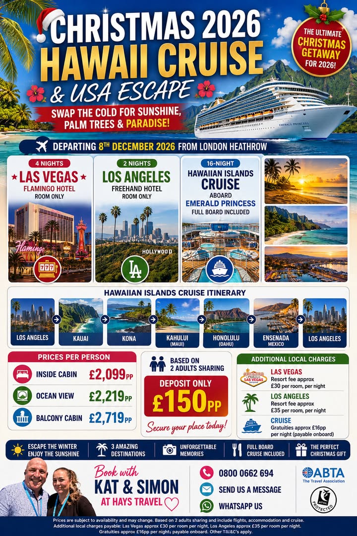 🎄 Christmas in Hawaii, Las Vegas & Los Angeles – Just £2,099pp 🌺
