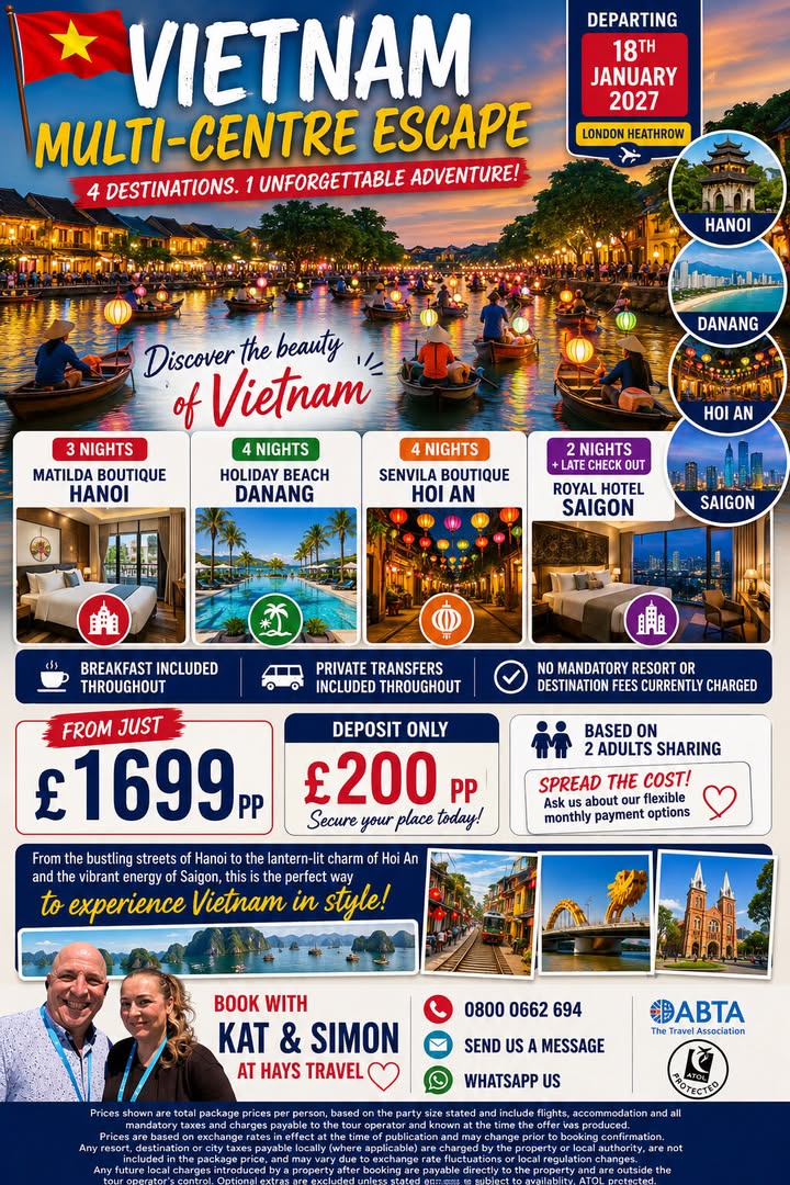 🇻🇳✨ VIETNAM FROM JUST £1,699pp ✨🇻🇳